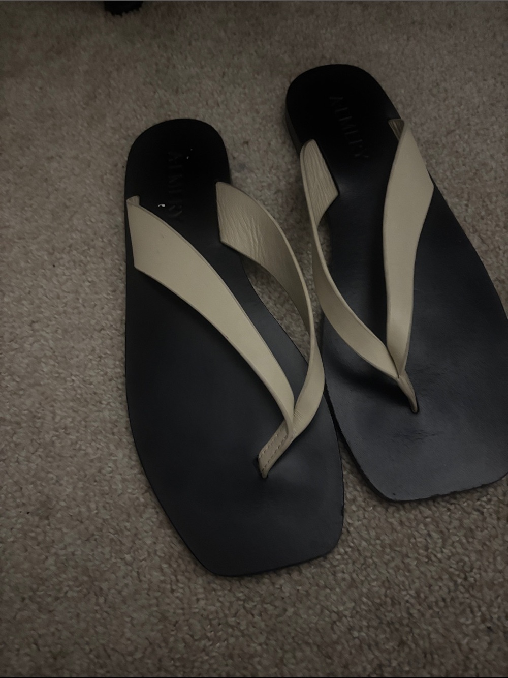 Leather Flip-Flop Sandals in Cream and Black